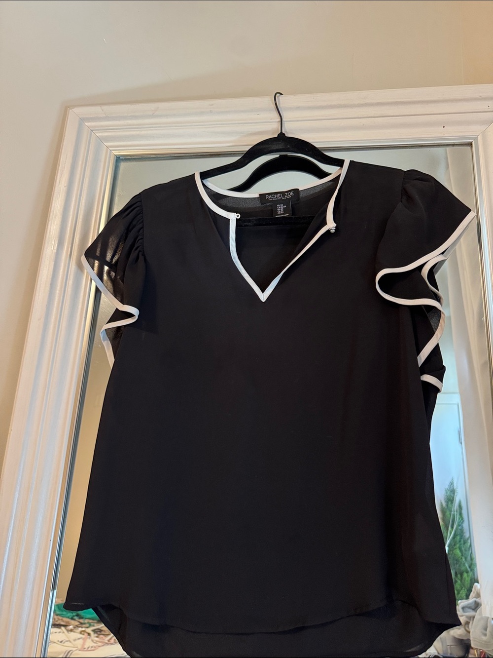 Rachel Zoe Black Top with White Piped Trim